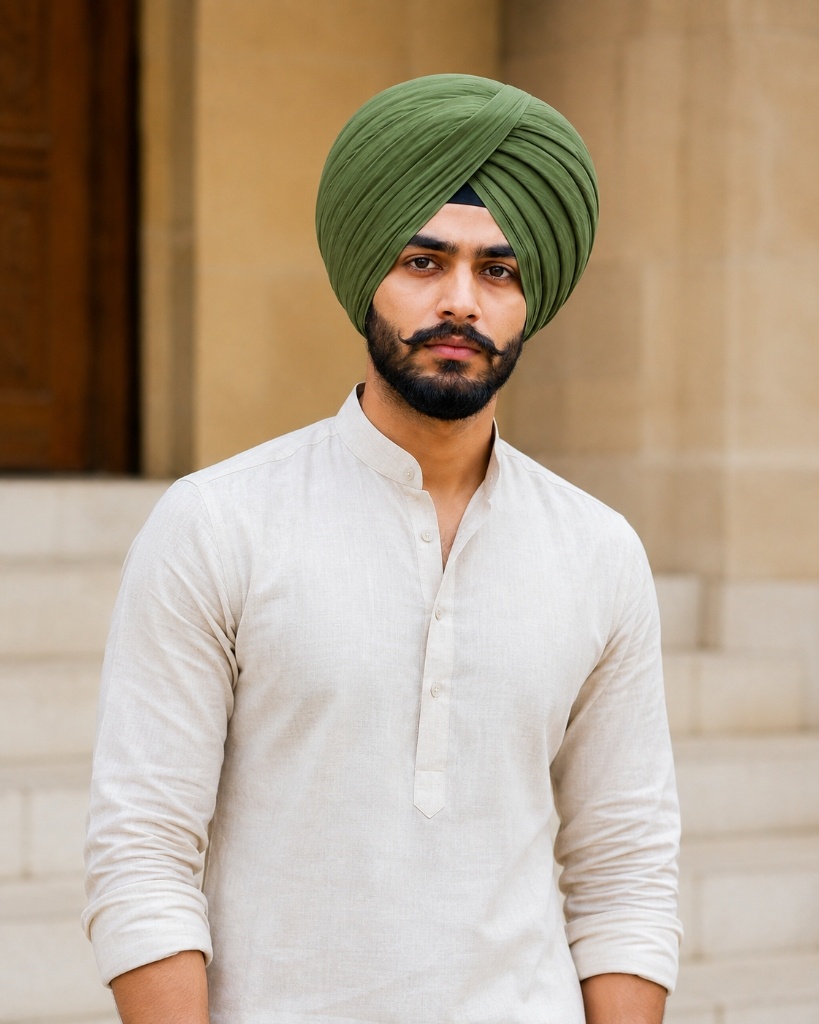 Portrait with turban in Heritage Olive Green